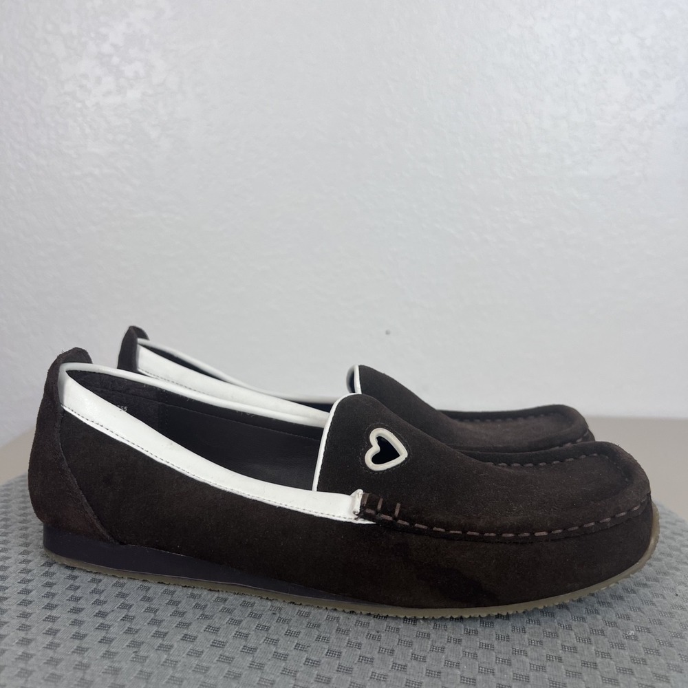 Vintage‎ Y2K Loafers Womens 9 Brown Suede Heart Cutout Academia Slip On Shoes
